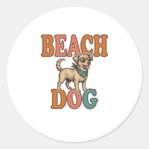Strandhund Vintage Gravur Grafikdesign_1 Runder Aufkleber