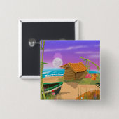 Strandhütte am sonnigen Strand Button (Vorne & Hinten)
