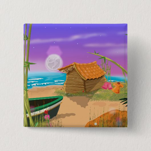Strandhütte am sonnigen Strand Button (Vorderseite)