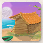 Strandhütte am sonnigen Strand Getränkeuntersetzer (Vorderseite)
