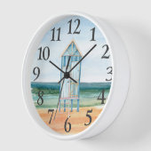 Strandhütte Ozean Wasserfarbe Uhr (Winkel)