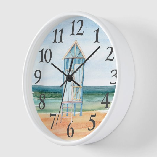 Strandhütte Ozean Wasserfarbe Uhr (Winkel)