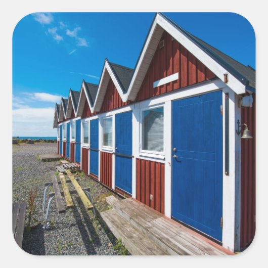 Strandhütten 3 quadratischer aufkleber (Vorderseite)