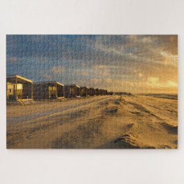 Strandhütten bei Sonnenuntergang an der niederländ Puzzle