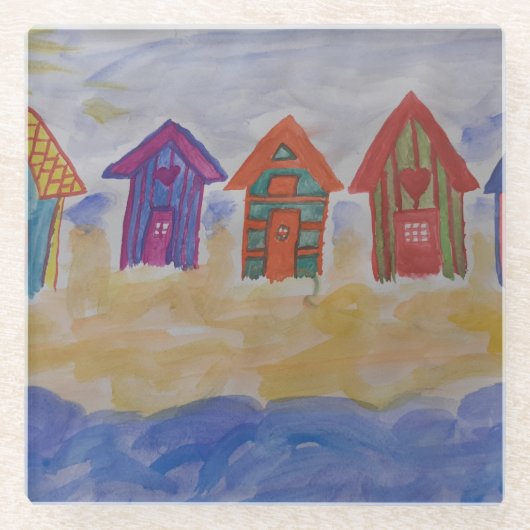 Strandhütten Glasuntersetzer (Vorderseite)