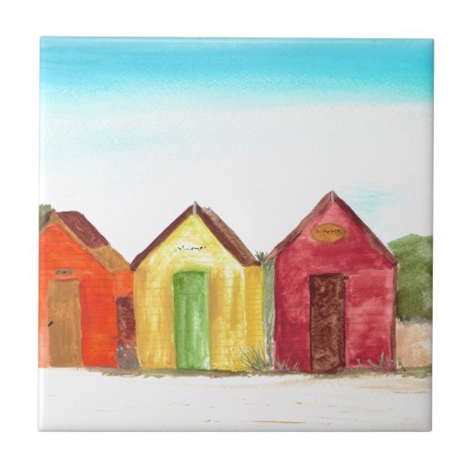 Strandhütten Kunstdruckstrand Fliese (Vorderseite)