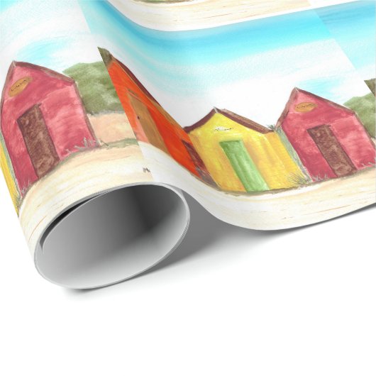 Strandhütten Kunstdruckstrand Geschenkpapier (Rolleneckpunkt)