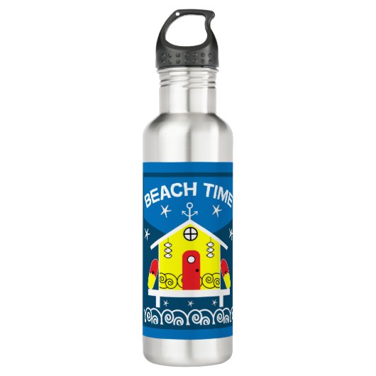 Strandhütten | Meeresleben | COOLER Edelstahlflasche (Vorderseite)