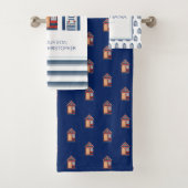 Strandhütten Streifen Sonnenschirme Küstentext  Badhandtuch Set (Insitu)