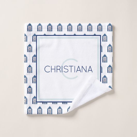 Strandhütten Streifen Sonnenschirme Küstentext  Badhandtuch Set (Waschlappen)