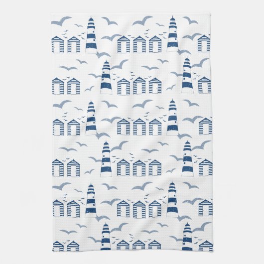 Strandhütten und Leuchtturme am Meer Geschirrtuch (Vertikal)