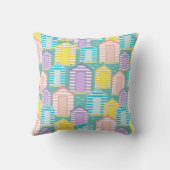 Strandhütten und Seagulls Muster auf Aquamarin Blu Kissen (Rückseite)