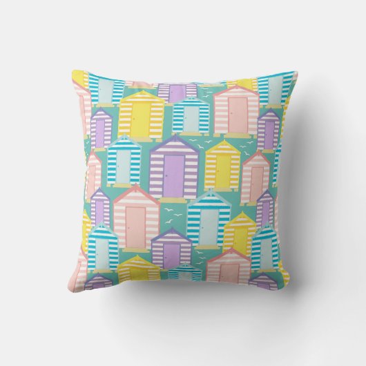 Strandhütten und Seagulls Muster auf Aquamarin Blu Kissen (Rückseite)