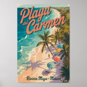 Strandillustration Playa del Carmen Reise Kunst Poster