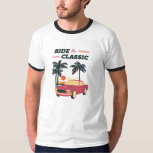 Strandillustration Retro-Klassiker-Auto T-Shirt