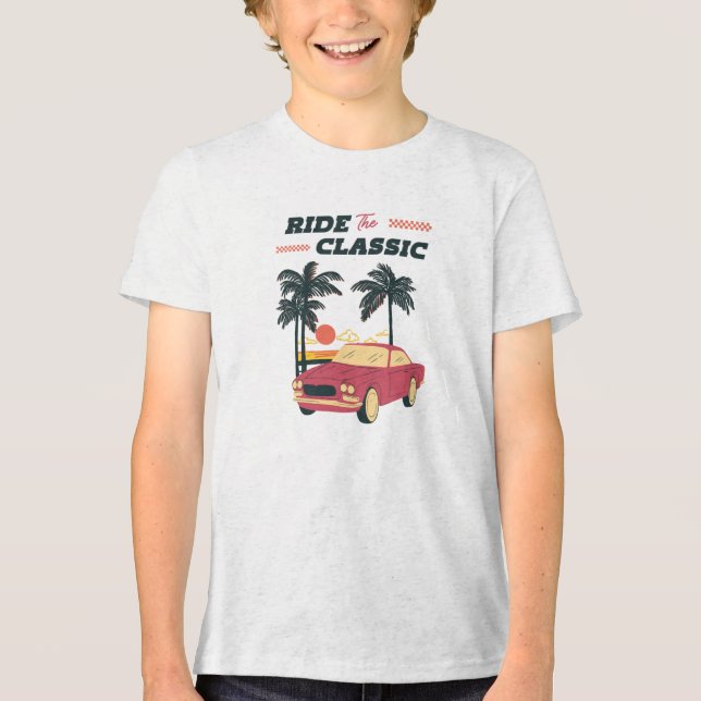 Strandillustration Retro-Klassiker-Auto Tri-Blend Shirt (Vorderseite)