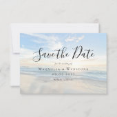 Strandkalligrafie-Foto Save the Date Mitteilungskarte (Vorderseite)
