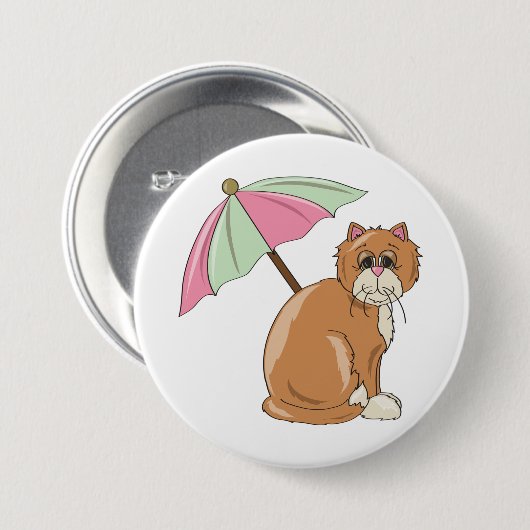 Strandkatze mit rosa und grünem Schirm Button (Vorne & Hinten)