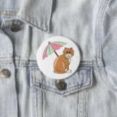 Strandkatze mit rosa und grünem Schirm Button (Beispiel)