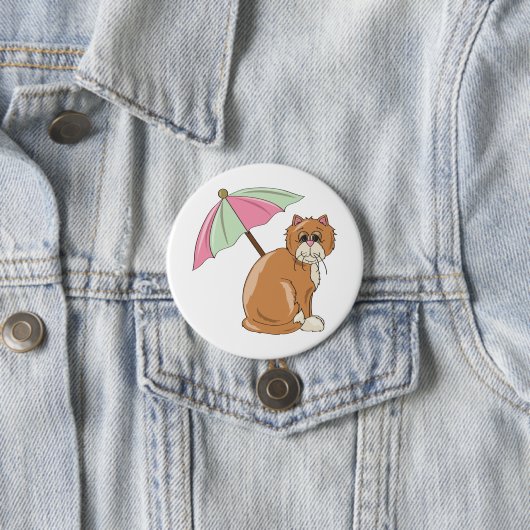Strandkatze mit rosa und grünem Schirm Button (Beispiel)