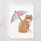 Strandkatze mit rosa und grünem Schirm Einladung (Vorderseite)