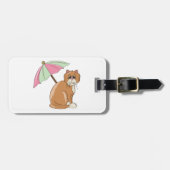 Strandkatze mit rosa und grünem Schirm Gepäckanhänger (Vorderseite horizontal)