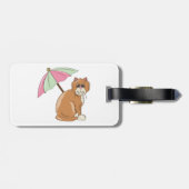 Strandkatze mit rosa und grünem Schirm Gepäckanhänger (Rückseite horizontal)