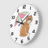 Strandkatze mit rosa und grünem Schirm Große Wanduhr (Winkel)