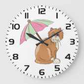 Strandkatze mit rosa und grünem Schirm Große Wanduhr (Vorderseite)