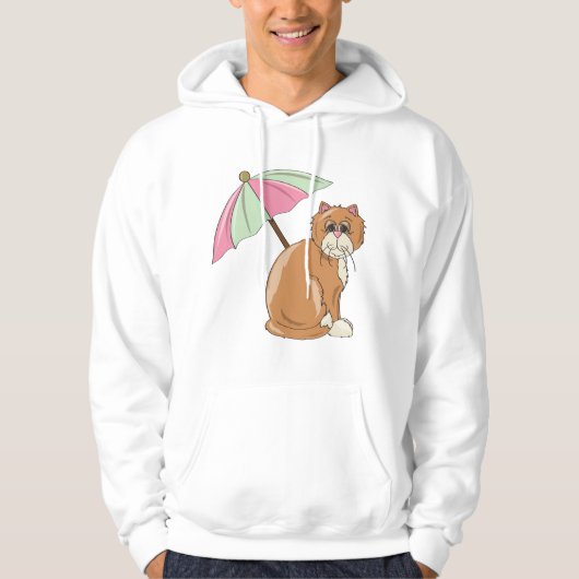 Strandkatze mit rosa und grünem Schirm Hoodie (Vorderseite)