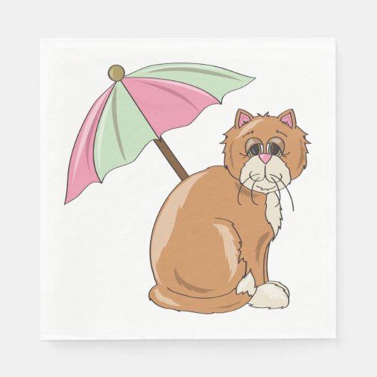 Strandkatze mit rosa und grünem Schirm Serviette (Vorderseite)