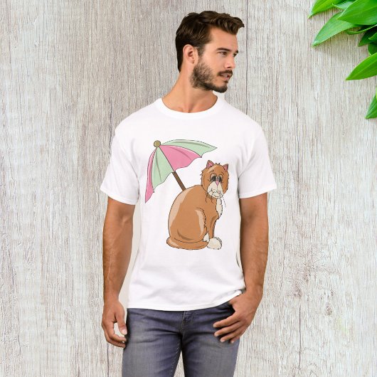 Strandkatze mit rosa und grünem Schirm T-Shirt