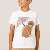 Strandkatze mit rosa und grünem Schirm T-Shirt (Vorderseite)
