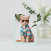 STRANDKATZE MIT SONNENSCHIRM Postkarte (Stehend Vorderseite)