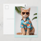 STRANDKATZE MIT SONNENSCHIRM Postkarte (Vorne/Hinten)