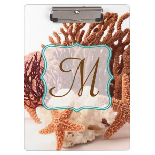 Strandkorallen-Starfish-Monogramm-Initial-Clip-Boa Klemmbrett