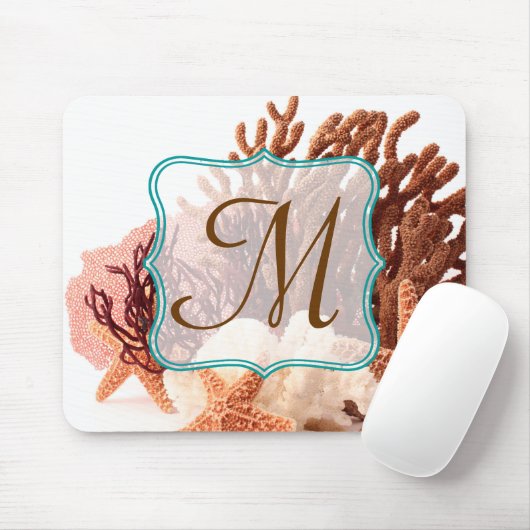 Strandkorallenfisch-Monogram-Initial-Maus-Pad Mousepad (Mit Mouse)