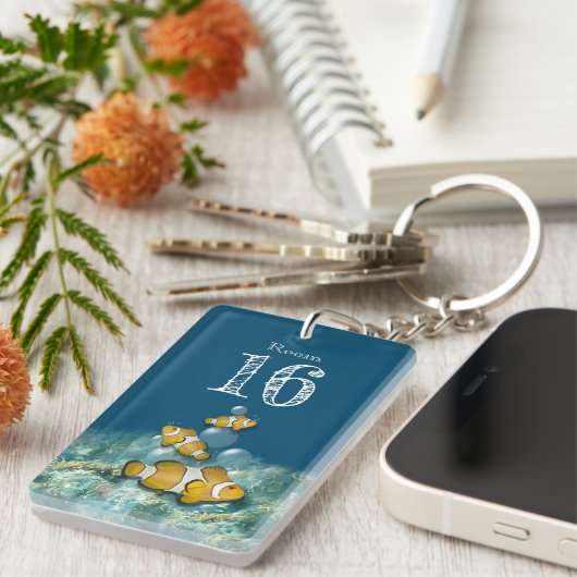 Strandkorallenriff Clown Fisch DIY Zimmer Nummer b Schlüsselanhänger (Vorderseite rechts)