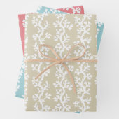 Strandkorallenriff Gestreiftes Muster| Nautische F Geschenkpapier Set (Beispiel)