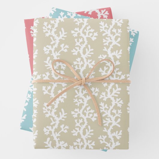 Strandkorallenriff Gestreiftes Muster| Nautische F Geschenkpapier Set (Beispiel)