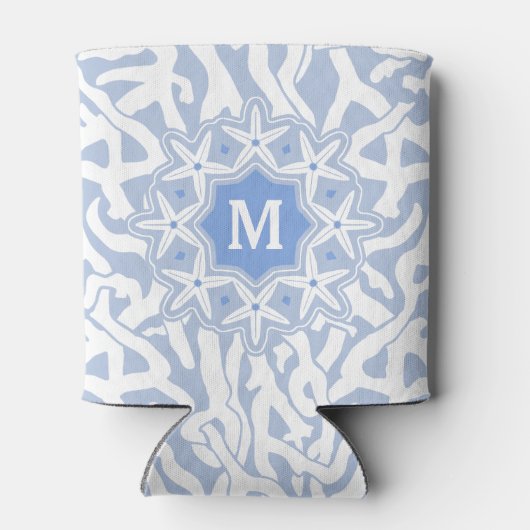 Strandkorallenriff Starfish Monogram | Grau Blau Dosenkühler (Rückseite)