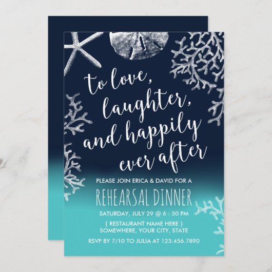 Strandkorallenriff Starfish Probe Abendessen Einladung (Vorne/Hinten)