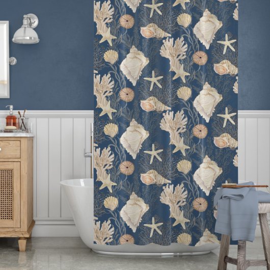 Strandkorallensegel Starfish Muschel Aquarellfarbe Duschvorhang