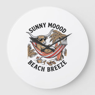 Strandkuh-Shirt Vintage-Sommer Bauerntier Kunst Große Wanduhr