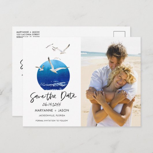 Strandküste Florida Hochzeit speichern das Datum Ankündigungspostkarte (Vorne/Hinten)