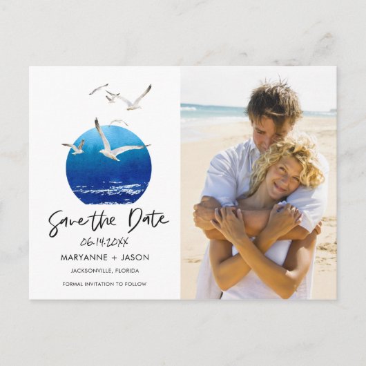 Strandküste Florida Hochzeit speichern das Datum Ankündigungspostkarte (Vorderseite)