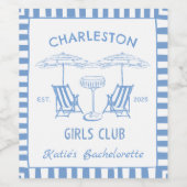 Strandküste Handgezeichneter Blue Junggeselinnen-A Weinetikett (Einzelnes Label)