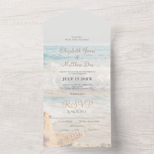Strandküste/Hochzeit am Meer All In One Einladung (Innen Boden)