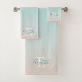 Strandküste | Modernes Minimalistisches Monogramm Badhandtuch Set
