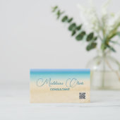 Strandküste QR Code Blau Moderne Visitenkarte (Stehend Vorderseite)